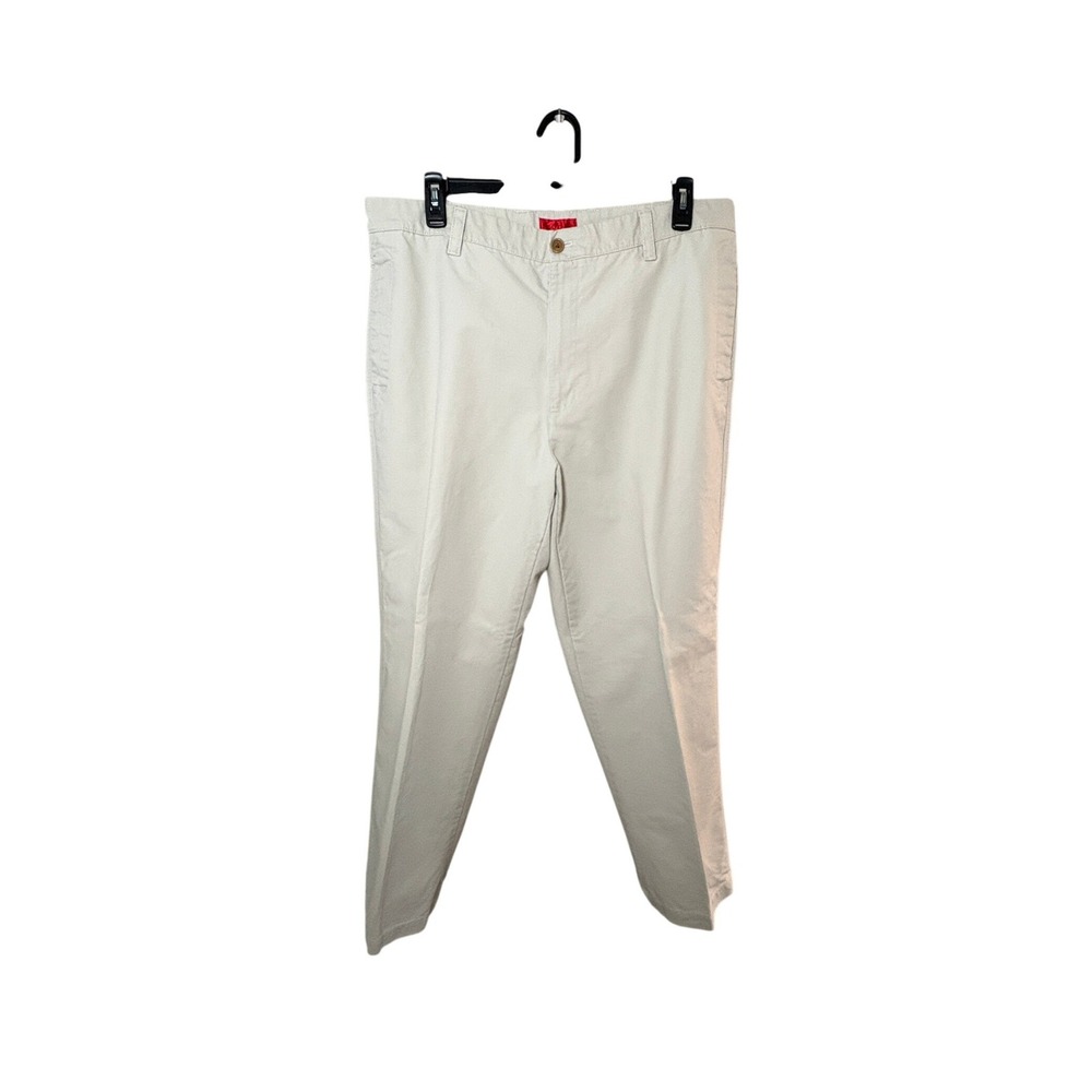 IZOD Men 40x32 Stone Beige Beige Chino Pants 100% Cotton Straight Leg Flat Front